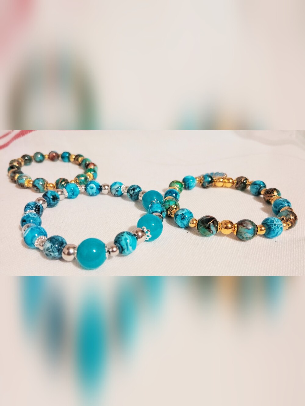 Handmade Glass Bracelet One Of A Kind. Cyan Mix And Blue. Lot Of 3 Size 7'' - Picture 9 of 17